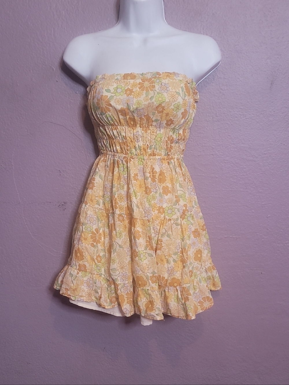 Floral Strapless Sundress in Yellow and Cream